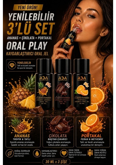 3 Lü Yenilebilir Aromalı Jel Seti 30 Ml Çilek Ananas Portakal