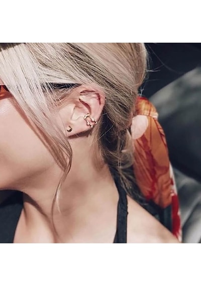 Kuyumcudukkani Çift Sıra Taşlı Trend"ear Cuff"küpe-31122-w-w Beyaz