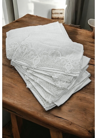 6'lı Güpürlü %100 Pamuklu El Ve Yüz Havlusu Seti 30x50 Cm Beyaz Beyaz