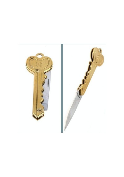 Paslanmaz Çelik, Katlanır, Cep Çakısı, Outdoor Kamp Bıçağı, Anahtarlıklı, 12 Cm - Gold Gold Altın