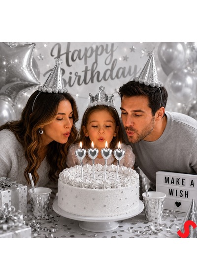 Mum-çubuklu Kalp-4 Adet- Gümüş