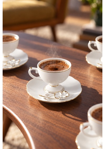 Acar Felicity 6 Kişilik Porselen Kahve Fincan Takımı - 90 Ml Beyaz