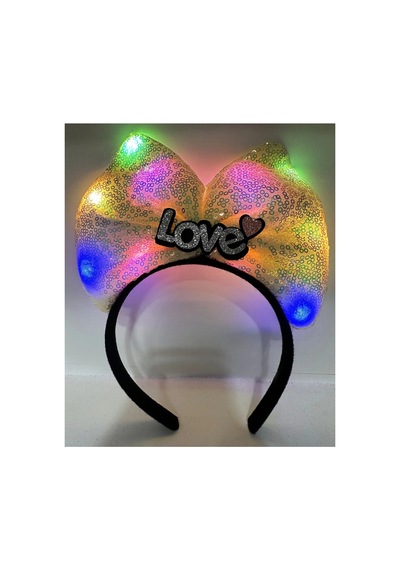 Led Işıklı Love Yazılı Sarı Fiyonk Taç Kız Çocuk Parti Tacı Çok Renkli