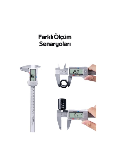 150 Mm Karbon Fiber Dijital Kumpas - Gümüş - Pil + Yedek Pil Dahil