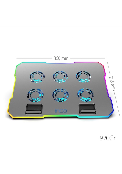 Inc-618gms 6 Fanlı Rgb Laptop Soğutucu Stand 9-17 2400 Rpm 10 Led Mod 5 Kademe Yükseklik Ayarlı
