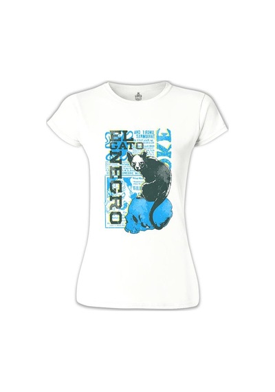 Kara Kedi Beyaz Kadın Tshirt 001