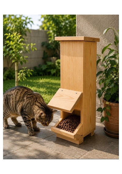 Reyo Narım Kedi Mama İstasyonu Ahşap Su Geçirmez İç Ve Dış Mekan Mama Standı 50x20x20 Cm