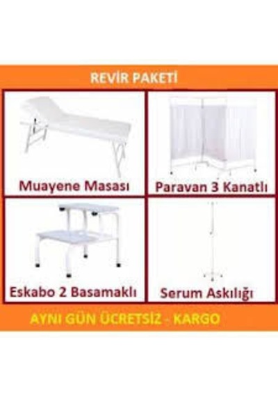 4 Lü Revir Set Muayene Masası Paravan Eskabo Serum Askısı