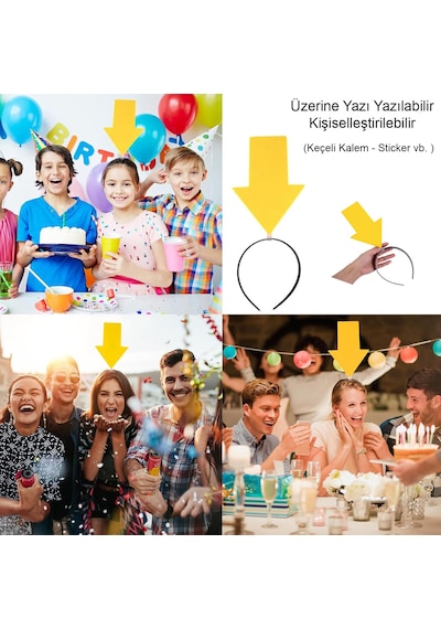 Kişiselleştirilebilir Ok Taç Üzerine Yazı Yazılabilen Parti Tacı Sarı Renk 0 - 99