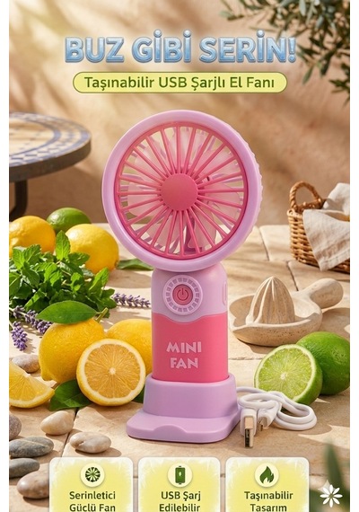 Fit Pudra Pembe Mini Taşınabilir Sessiz El Fanı 3 Hız Ayarl Mini El Pervanesi Soğutucu-vantilatör