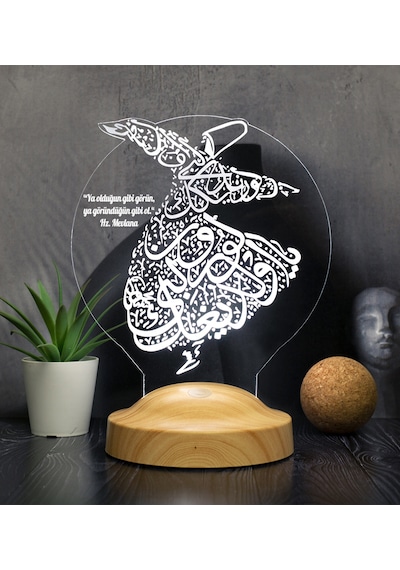 Semazen 3D Led Lamba, Mevlana Sözleri Semazen Hediye Gece Lambası