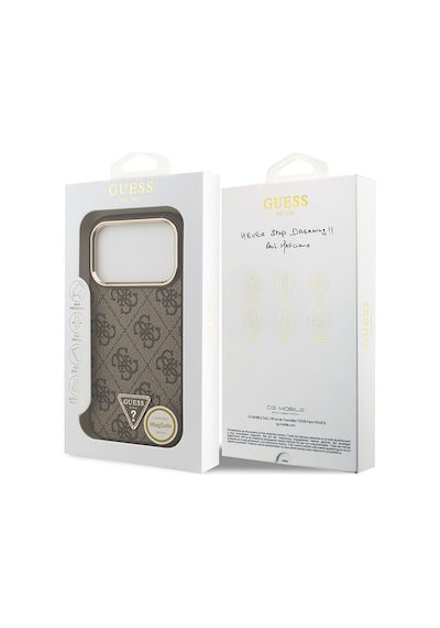 Apple Uyumlu iPhone 17 Pro Kılıf Guess Lisanslı M-safeli Gold Kamera Çerçeveli Taşlı Üçgen Logo 4g Desenli Kahve Kahverengi