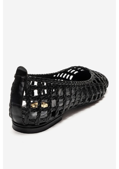 Luvishoes Elvarıs Siyah Örgü Desenli Kadın Babet Ayakkabı Siyah