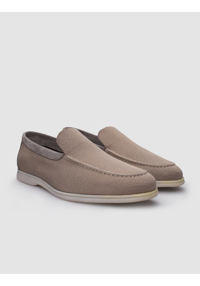 Cabani Triko Bej Hakiki Deri Detaylı Erkek Loafer-bej Bej