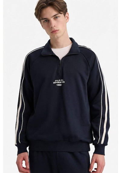 Defacto Boxy Fıt Dik Yaka Slogan Baskılı Sweatshirt F8658ax26spnv64 Lacivert-nv64