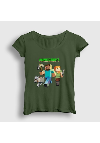 Presmono Kadın Miners Minecraft T-shirt Haki