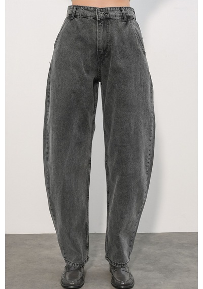 Hiccup Bdart Keten Karışımlı Düz Kesim Denim Jean Koyu Gri