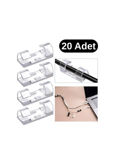 Lustnau Şeffaf Yapışkanlı Kablo Düzenleyici Klips, 20 Adet, 30 11 7 Mm