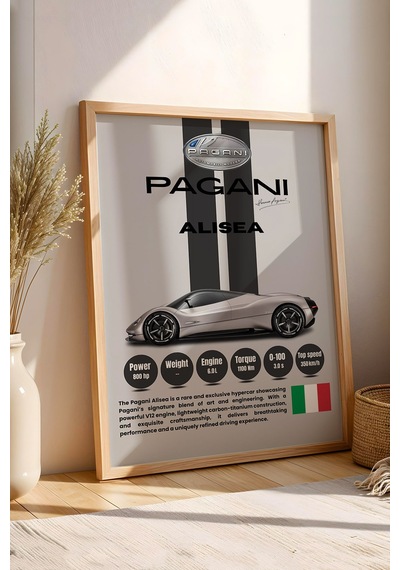 Pagani Alisea Premium Araba Tablosu - V12 Teknik Özellikli İtalyan Otomobil Duvar Dekoru Kayın