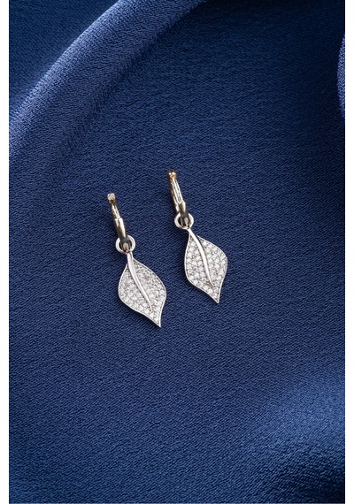 Çekirdekjewelry Işıklı Hediye Kutulu 925 Gümüş Gümüş Yaprak Tasarım Küpe Gri