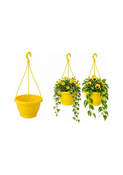 Sarı Askılı Saksı 4.5 Lt 3 Adet 24.7x15.2 Cm / Askı Dahil 60 Cm