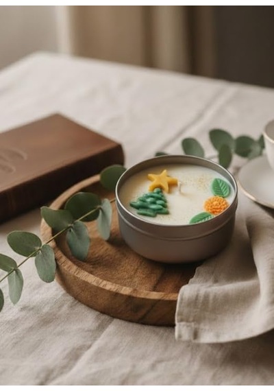 Çam Ağacı Temalı 80 Gr Soya Wax Mum El Yapımı Kokulu Yılbaşı Hediyesi, 7x3 Cm Dekoratif Kutulu Mum 50 x 22