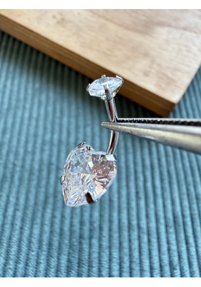 %100 316 L Cerrahi Çelik Büyük Kalp Modeli Çelik Göbek Piercingi 10 Mm Gümüş