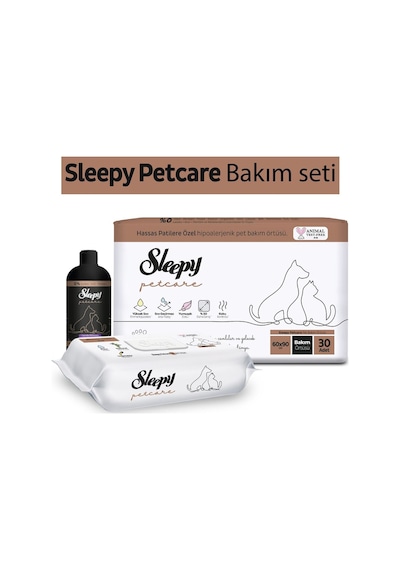 Sleepy Petcare Bakım Seti ( Pet Bakım Örtüsü 30'lu + 60 Yaprak Islak Havlu + Şampuan 500 ML)