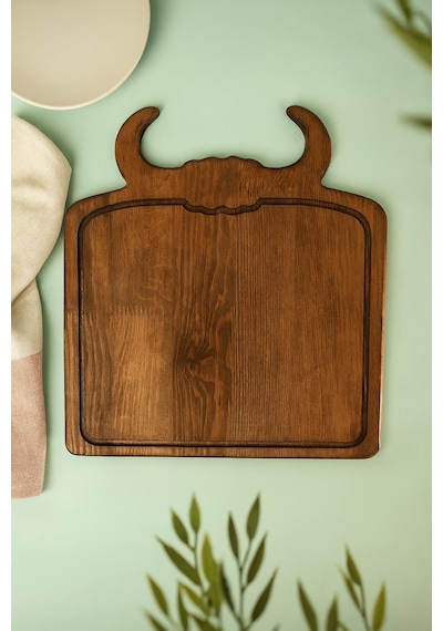 Fam Wood Art %100 Doğal Çam Steak Tahtası Hamburger Tabağı Kahverengi