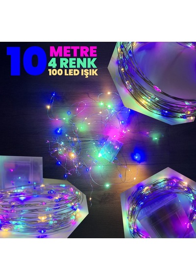 Upway 10m Su Geçirmez 4 Renkli 100 Led Işık - Pilli Dekoratif Aydınlatma Çok Renkli