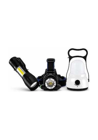 3'lü Şarjlı Led Fener Seti Usb Şarjlı El Feneri Kafa Lambası Kamp Lambası Güçlü Işık Acil Durum Outdoor Diğer