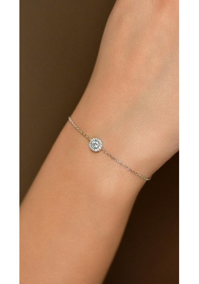 Roza Silver Zirkon Taşlı Rodyum Tektaş Anturaj Minimal Gümüş Bileklik