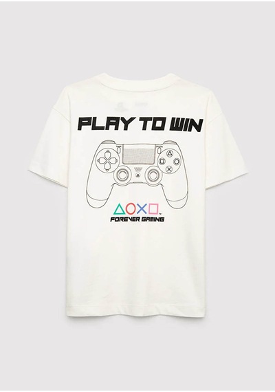Mavi Playstation Baskılı Ekru Erkek Çocuk T-shirt M6610498-70057