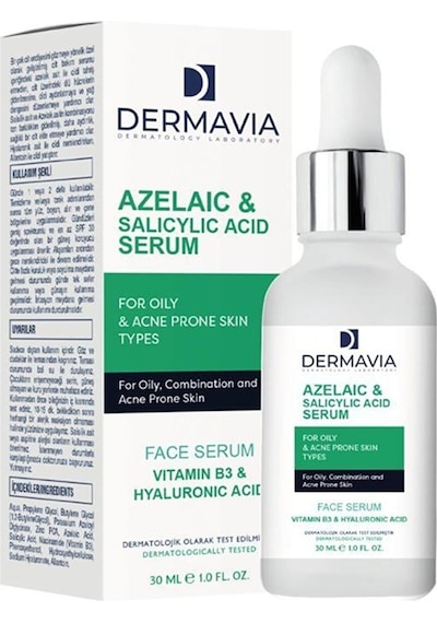 Dermavia Azelaıc & Salıcylıc Acıd Serum Yağlı Akne Eğilimli CiltTipleri Için Yüz Serumu 30 ML