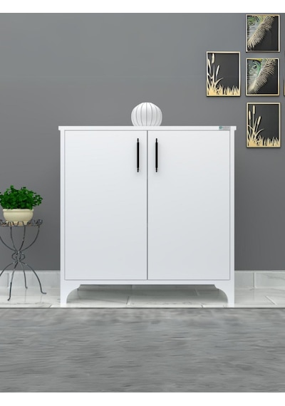 %100 Mdf 2 Kapaklı Küp Üstü Beyaz Ayakkabılık Beyaz
