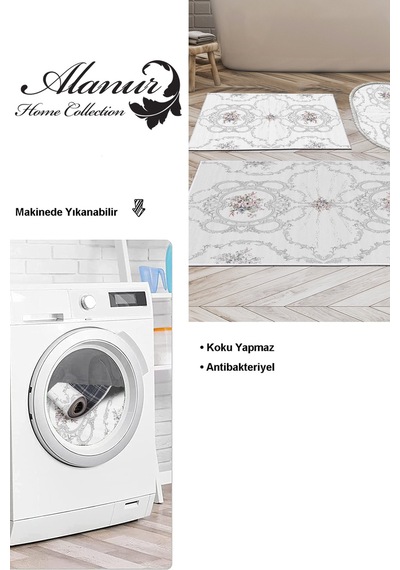 Dekoreko Kaymaz Taban Djt 3 Lü Banyo Paspas Takımı Star Pamuk Karışık Modern 1494 gri