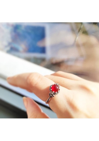 Oriental Kuyumculuk Jewellery Papatya Desenli Akik Taşlı Gümüş Yüzük Gümüş