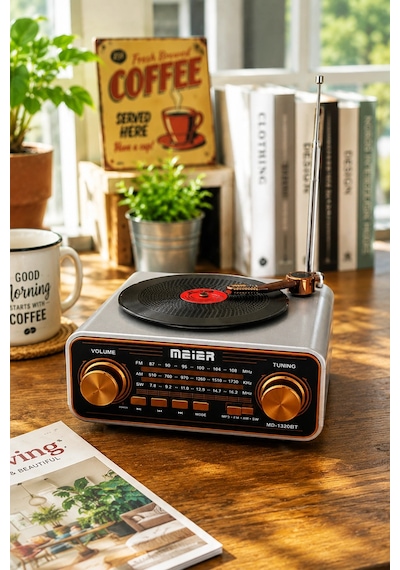 Meier Md-1320bt Gri Nostaljik Görünümlü Bluetooth Hoparlör Ve 3 Bantlı Şarjlı Radyo