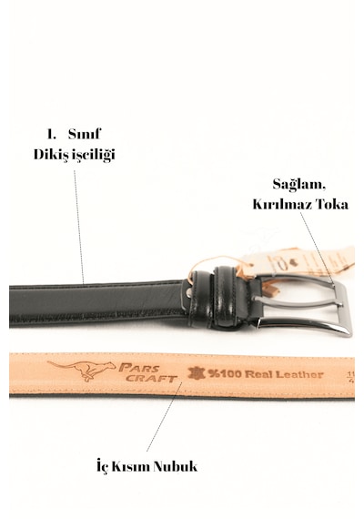 Parscraft Battal Boy / Büyük Beden / Uzun Boy Xxxl 3,5 Cm Klasik Erkek Hakiki Deri Kemer 170 Cm E Kadar Siyah