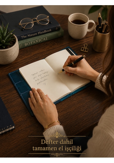 Bilikolik Hakiki Deri A5 Defter Kılıfı, El Yapımı, Telefon Cepli Ajanda Organizer, Defter Ve Kalem Dahil Mavi