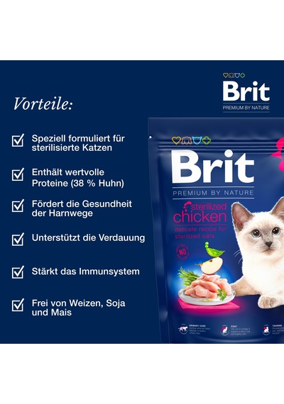 2As Brit Premium By Nature Kısırlaştırılmış Kediler İçin, Tavuk Etli Kuru Mama, 8 Kg 12 Gri