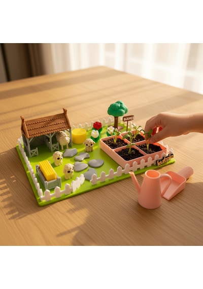 Kutpia Mini Bahçe Çocuk Oyun Ve Eğitim Seti 25x19cm - Sevimli Koyunlar Pembe