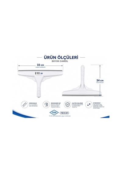 Büyük Cam Sil 33 Cm Profesyonel Silikon Cam Çekçek, Ayna, Duşakabin, Fayans Ve Araç Camı İçin İz Bırakmayan Cam Temizleme Aparatı Çekpas, Mop, Camsil, Çek Pas, Gri Diğer