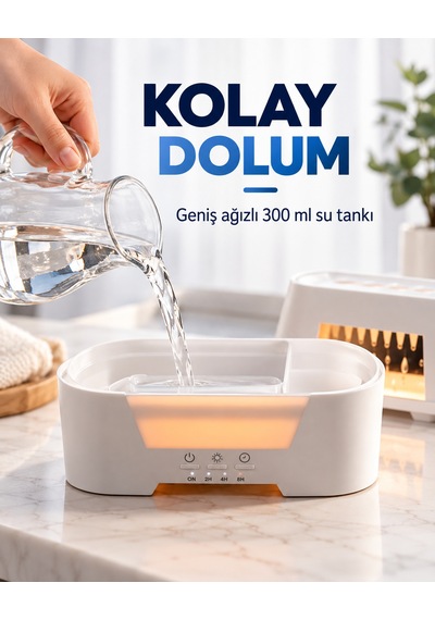 Damla Tasarımlı Aroma Difüzör 300 Ml Hava Nemlendirici Amber Işıklı 3 Renk Led Zamanlayıcılı Uygulama Kontrollü Dekoratif Buhar Makinesi Beyaz