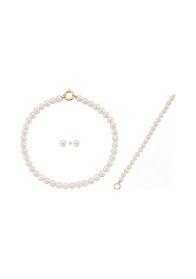 9,5 Mm Gemici Kilit Doğal İnci Kolye Bileklik Küpe Üçlü Set 40 Cm / Rose Gümüş