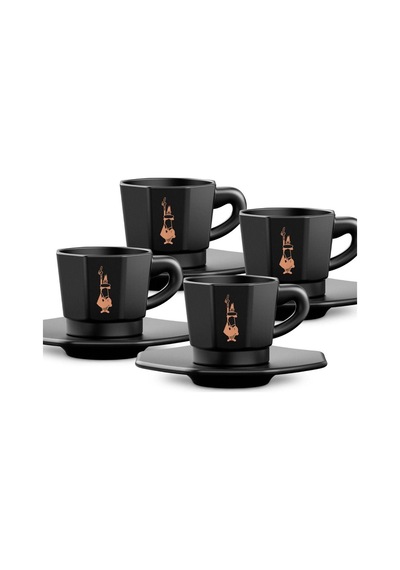 Bialetti - 4'lü Espresso Fincan Seti - Sekizgen Tasarım - Siyah Renk - Porselen Sku: Smg8690010192561