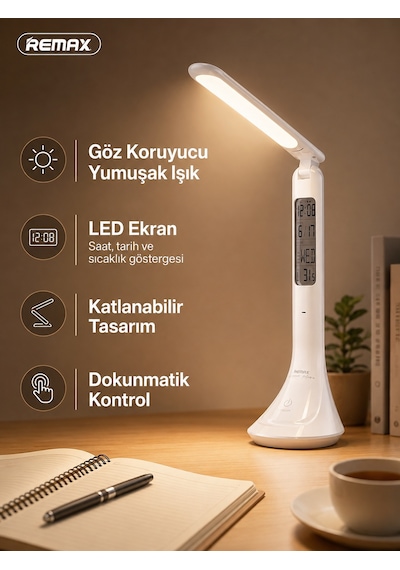 Remax Time Iı Dijital Takvimli Göz Koruyucu Dokunmatik Led Masa Lambası Rt-e601 Beyaz