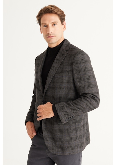 AC&Co / Altınyıldız Classics Erkek Sıyah Lacı Comfort Fit Rahat Kesim Mono Yaka Desenli Ceket Sıyah Lacı AC&Co / Altınyıldız Classics Erkek Sıyah Lacı Comfort Fit Rahat Kesim Mono Yaka Desenli Ceket Sıyah Lacı
