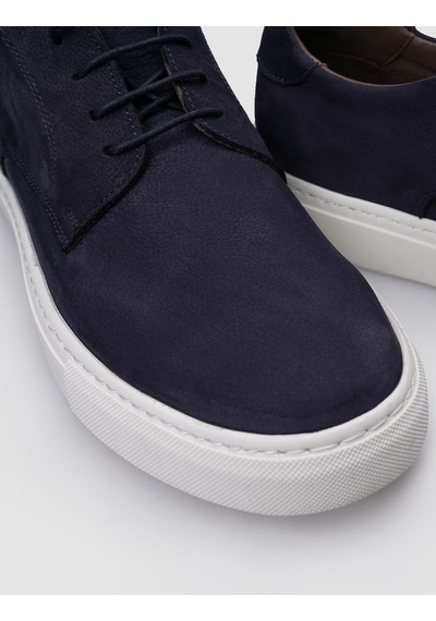 %100 Hakiki Deri Lacivert Nubuk Bağcıklı Erkek Sneaker-lacivert Lacivert