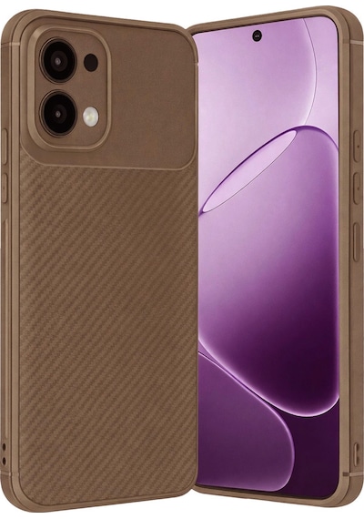 Oppo A6 Pro 4g Uyumlu Kılıf Karbon Tasarım Kamera Korumalı Silikon Telefon Kılıfı Kapak Kahverengi